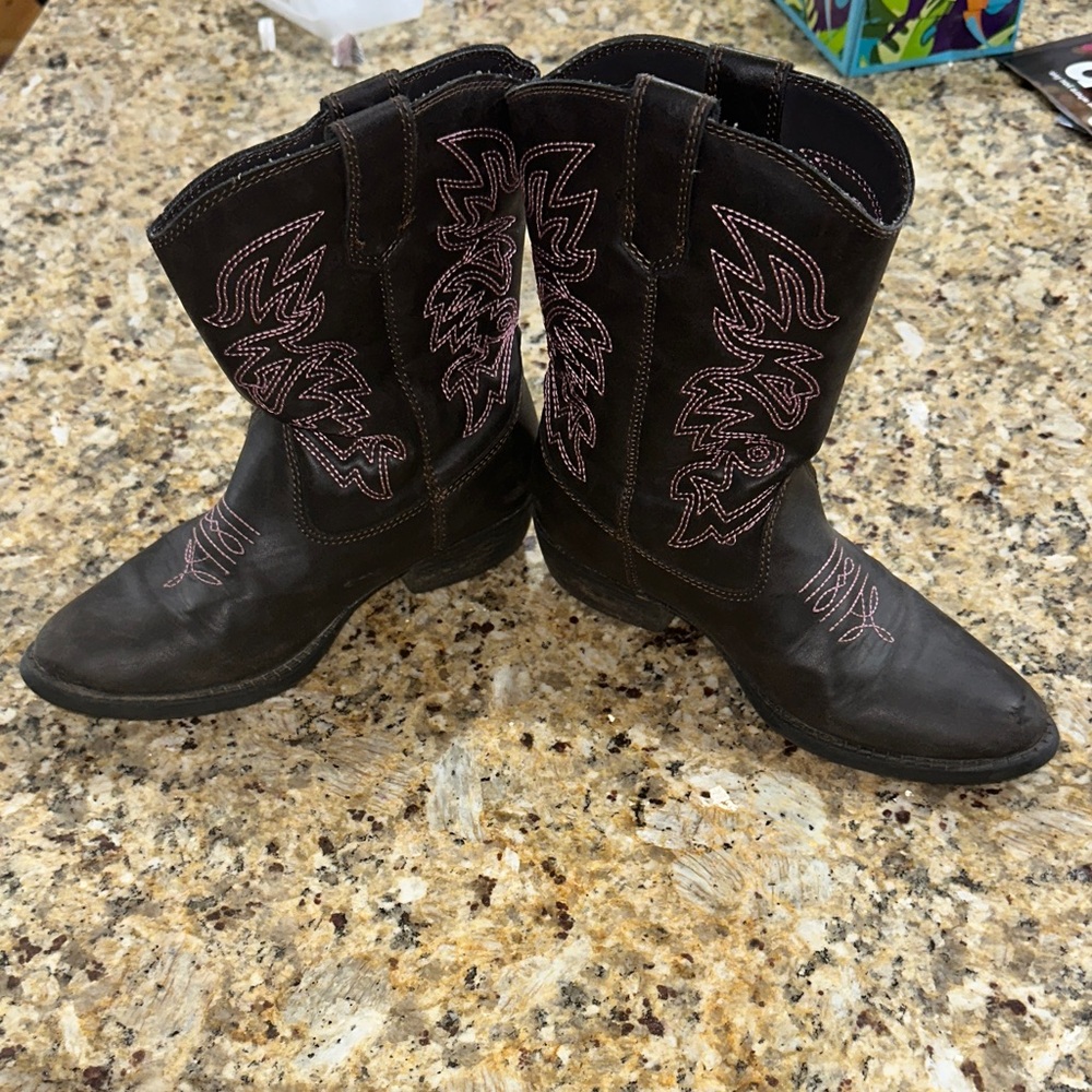 Deer Stags Dark Brown with Pink stitched Accents, cowboy boots